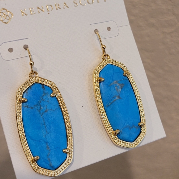 NWT Kendra Scott Marble Aqua Howlite Earrings Gold - Picture 2 of 4